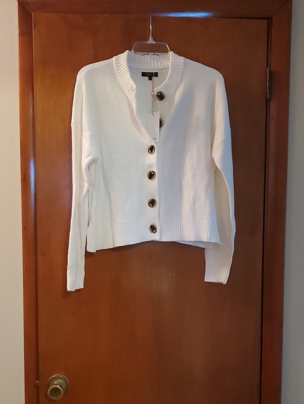 Quince White Button-Front Knit Cardigan with Tortoiseshell Buttons